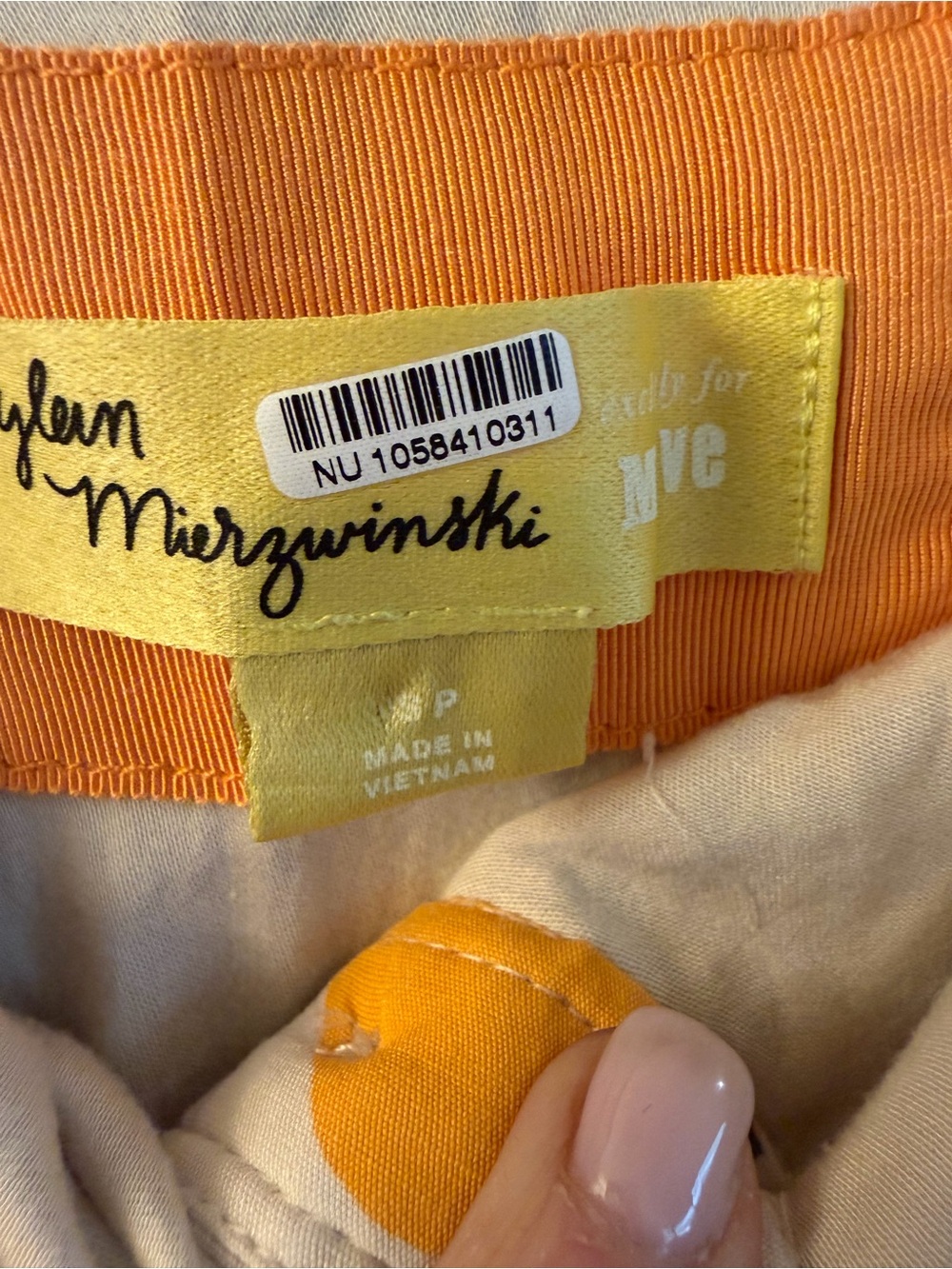 Maeve x Dylan Mierzwinski Colette Dress, Size Small, Tan with Orange Print - Picture 9 of 13